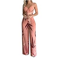 tuduoms Women's Sexy Two Piece Summer Outfits Elegant Casual Crop Top Pants Set Tie Front Boho Floral V Neck Romper Jumpsuit