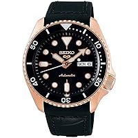 Seiko SRPD76K1 Men's Seiko 5 Sports Automatic Mechanical Wristwatch, Limited Distribution Model, Rose Gold x Black