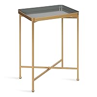 Celia Modern Tray Side Table, 18 x 12 x 26, Gray and Gold, Foldable Rectangular End Table for Storage and Display