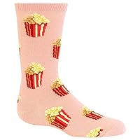 Hot Sox Girls' Big Food Novelty Casual Crew Socks, Popcorn (Blush), Medium/Large Youth