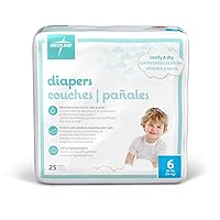 Medline Premium Disposable Baby Diapers, Absorbent & Ultra-Soft for Delicate Skin, Size 6 (35+ lbs), 200 Count (8 Packs of 25)