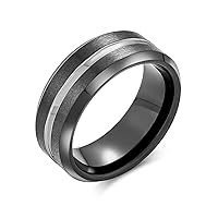 Bling Jewelry Simple Black Silver Two Tone Center Couples Titanium Wedding Band Ring For Men For Women Comfort Fit 8MM