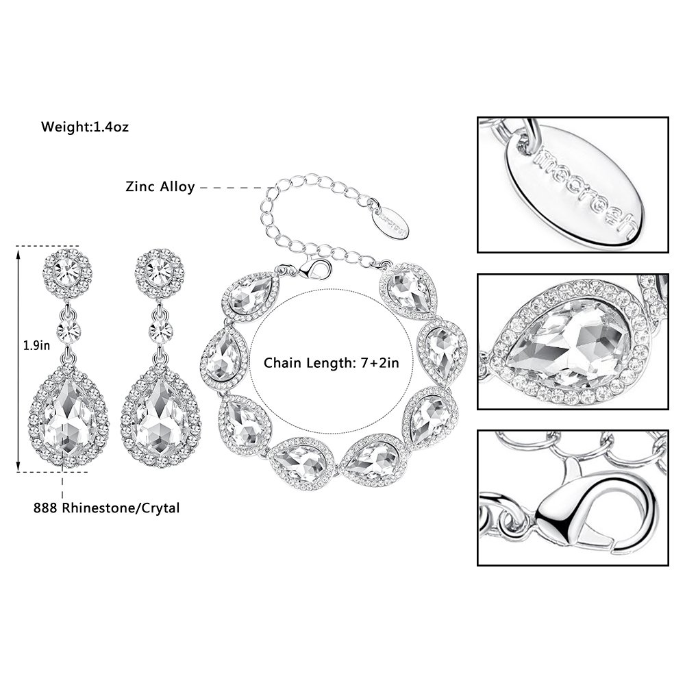 mecresh Flower Teardrop Earring and Bracelets Silver/Gold/Champagne Bridal Jewelry Sets for Women