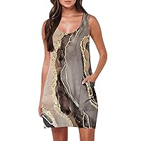 Summer Dresses for Women 2024 Trendy Scoop Neck Tank Dress Sleeveless Dressy Casual Sundress with Pocket Sales Today Clearance(2-Coffee,X-Large)
