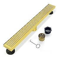 Linear Shower Drain, Gold Shower Drain 24 inch with Removable Grate Cover, PVD AISI 304 Stainless Steel Gold Shower Floor Drain, Shower Drain with Hair Catcher and Leveling Feet