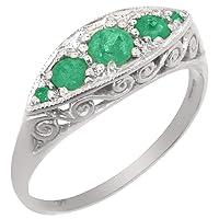 925 Sterling Silver Natural Emerald Womens Band Ring - Sizes 5 to 12 Available