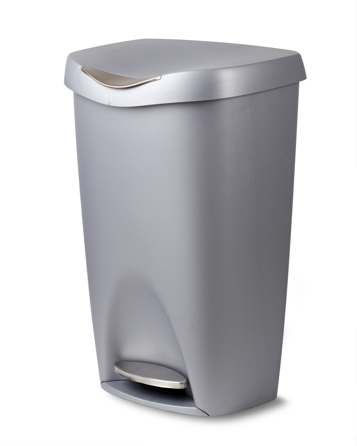 Umbra Brim 13 Gallon Trash Can with Lid - Large Kitchen Garbage Can with Stainless Steel Foot Pedal, Stylish and Durable, Silver/Nickel