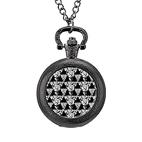 Ink Brush Strokes Pattern Personalized Pocket Watch Vintage Numerals Scale Quartz Watches Pendant Necklace with Chain