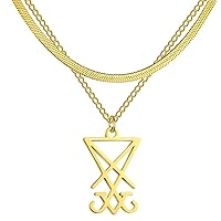 EUEAVAN Sigil of Lucifer Pendant Necklace Stainless Steel Satanic Symbol Pendant Necklace Seal of Satan Lucifer Pendant Pagan Wiccan Jewelry Religious Necklace