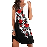Rvidbe Women Summer Dress Sleeveless Floral Print Sundress Flowy Keyhole Midi Tank Dress Casual Loose Beach Mini Dress