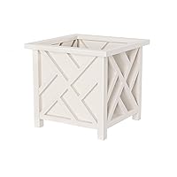 Planters Box - 14.75in Lattice Flower Box Plant Pot - Outdoor Patio Planters and Flower Boxes for Front Porch or Garden Decor by Pure Garden (White)