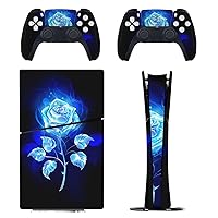Burning Blue Rose Personalized P-S-5 Decal Stickers Cover Skin Full Wrap Face Plate Stickers Compatible with P-S-5 Slim Digital Version
