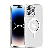 for iPhone 15 Pro Max Case White Matte Clear Design, [Non Yellowing] [10FT MIL-Grade Drop Protection] Shockproof Phone Cover for Men Women, [Compatible with MagSafe] Slim Bumper