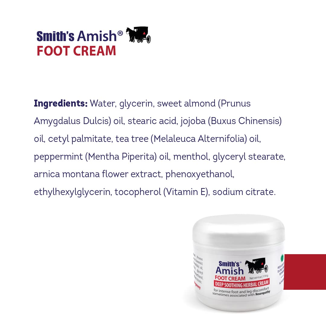 SMITH'S AMISH Foot Cream Deep Soothing, Calming to Feet and Legs 3 Pack