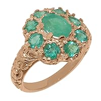 Solid 14k Rose Gold Natural Emerald Womens Cluster Ring - Sizes 4 to 12 Available
