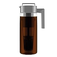 Takeya Patented Deluxe Cold Brew Coffee Maker with Grey Lid Airtight Pitcher, 2 Quart, Stone