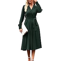 GRACE KARIN Women's Long Sleeve Fall Collared Work Dresses V Neck Business Midi Casual A-line Dresses
