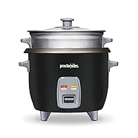 Proctor Silex Rice Cooker & Food Steamer, 6 Cups Cooked (3 Cups Uncooked), Includes Steam and Rinsing Basket, Black (37510)