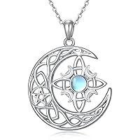 LONAGO Witches Knot Necklace with Moonstone/Turquoise 925 Sterling Silver Wicca Moon Irish Celtic Pendant Jewelry for Women
