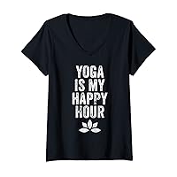 Womens Yoga Is My Happy Hour Meme Vintage Funny Yoga Saying V-Neck T-Shirt