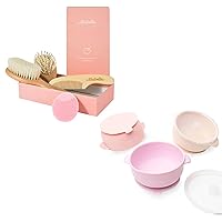 4 Piece Wooden Baby Hair Brush and Comb Set Silicone Baby Bowls with Lids | Toddler Food Storage Bowls Set