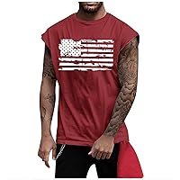 4Th of July Shirts for Men Men USA Shoulder Expanding Polyester Sleeveless Flag Print Crew Neck Star and Stripes Mens Summer Tops Trendy Tops 02-Red 3X-Large1