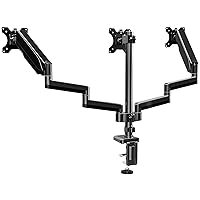 Triple Monitor Mount, 3 Monitor Desk Stand for Three Flat/Curved Computer Screens Up to 27 inch, Heavy Duty Gas Spring Monitor Arms Hold up to 17.6lbs, Fully Adjustable, VESA 75x75/100x100mm