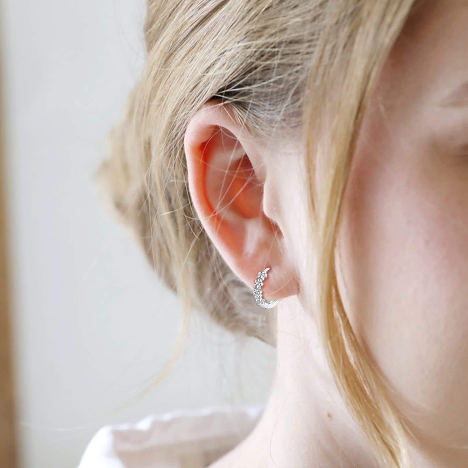 Small Hoop Earrings for Women Girls |925 Sterling Silver Post 10mm Flower Cluster Huggie Hoop Earrings, Hypoallergenic Cartilage Piercing Hoops Jewelry