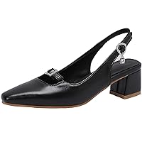 Women's Slingback Slip-on Pumps with Block Heel and Square Toe