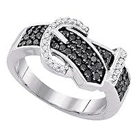The Diamond Deal 10kt White Gold Womens Round Black Color Enhanced Diamond Belt Buckle Band Ring 1/2 Cttw