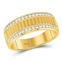Diamond2Deal 14kt Yellow Gold Mens Diamond Double Row Matte Textured Wedding Band Ring 1/3Ct Color- G-H Clarity- I1-I2