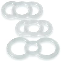 LeLuv Loop Handle Penis Tension Rings Eyro Clear Silicone .5 inch Through .7 inch Unstretched Diameter 3 Pack Sampler