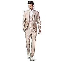 FIXRIMCH 3 Pieces Men's Suit Wedding Champagne Suits Slim Groomsmen Tuxedos Blazer Vest Pants Set for Prom Party 2024