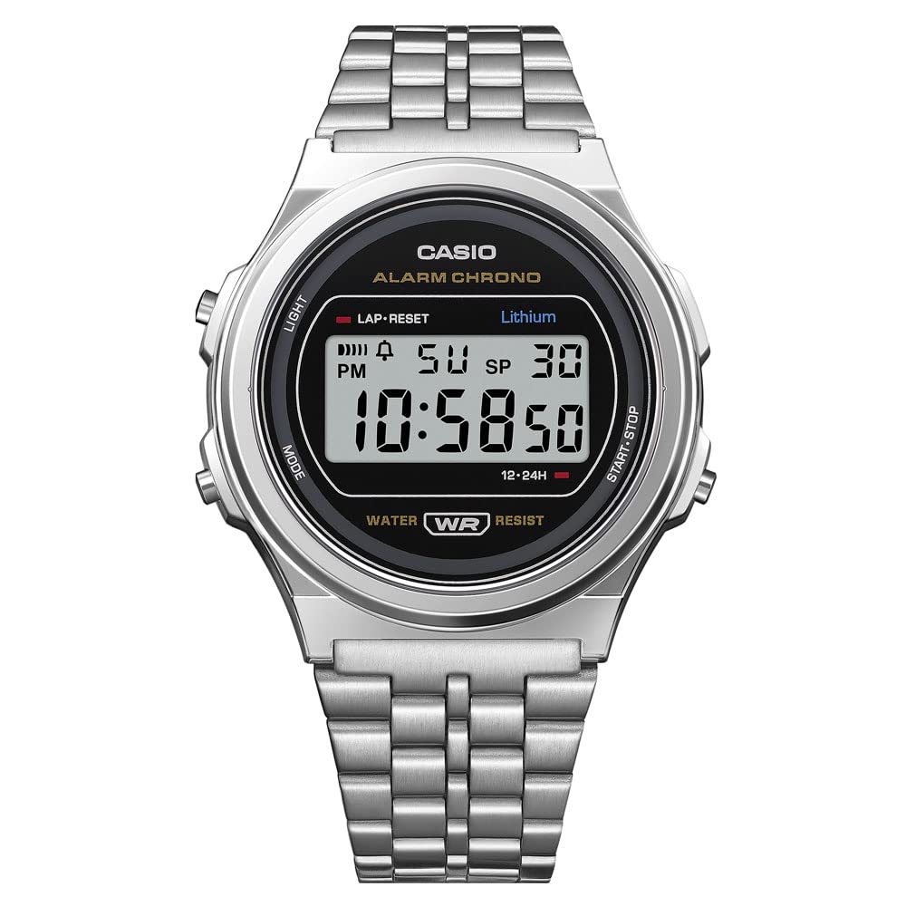 Casio Collection Vintage Unisex Digital Watch with Stainless Steel Strap