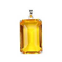 95.00 Ct. Yellow Citrine Gemstone Pendant Without Chain, Sterling Silver Emerald Shape Yellow Citrine Pendant Without Chain