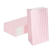 Bag Tek 4 LB Disposable Lunch Bags 100 Sturdy Take Out Bags - Flat Bottom Great For Restaurants Cafes And Bakeries Pink And White Paper Popcorn Bags Versatile For Grocery