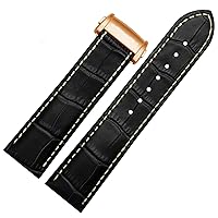 Cowhide Leather Watchband 20mm 22mm Strap Folding Buckle for Hamilton Khaki Aviation Classic Series Men Bracelet (Color : Black-Rose Gold B, Size : 20mm)