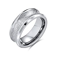Bling Jewelry Personalize Black Silver Tone Couples Concave Celtic Knot Viking Dragon Wedding Band Rings For Men Women Titanium Comfort Fit 8MM Customizable