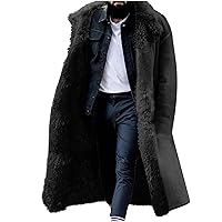 Winter Coats for Men,Men's Shearling Coat Faux Sherpa Lined Jackets Winter Thicken Warm Long Overcoat Sheepskin Jacket