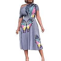 XJYIOEWT Church Dresses for Women 2024 Suit Summer Temperament Top High Waist Printed Pleated Large Dr