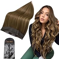 Full Shine Invisible Wire Hair Extensions Balayage Medium Brown with Butter Blonde 18 Inch Brown Wire Hair Extensions #4/27/4 Headband Extensions Human Hair 80g Fish Line Human Hair Extensions
