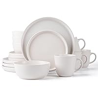 SKUGGA Round Stoneware 16pc Dinnerware Set of 4, Dinner Plates, Side Plates, Cereal Bowls, Mugs - Matte White (466817)