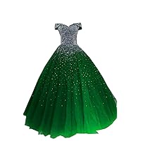 Off The Shoulder Bling Sequins Tulle Ball Gown Quinceanera Formal Dresses with Sleeves Crystal Black 12