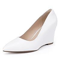 IDIFU IN3 Wedges for Women Closed Toe Wedge Pumps Low Heel Pointed Toe Wedge Shoes Work Wedding Bridal Office Formal Business Dress Shoes Casual Dressy Comfortable Trendy Fashion Wedge Pumps Shoes