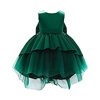 Toddler Dark Green Solid Color Back Big Bow Dress Dress Dress Birthday Dinner Performance Long Dress for Toddler