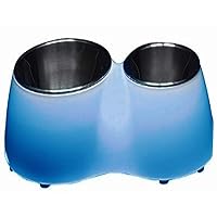 Stainless Steel Raised Dog Bowls with Plastic Cover for Both Dogs and Cats, Blue, 11.8 and 5.4 Ounce Dishes