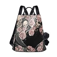 ALAZA Watercolor Skulls and Roses Backpack Purse with Adjustable Straps for Woman Ladies