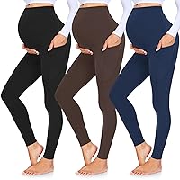GROTEEN 3 Pack Women's Maternity Leggings Over The Belly with Pockets Super Soft Workout Pregnancy Yoga Pants