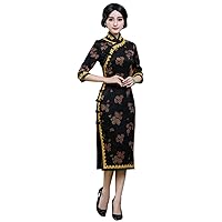 Qipao Dresses Silk Oblique Placket Traditional Printed Lace Decorate Cheongsams Fragrant Cloud Yarn