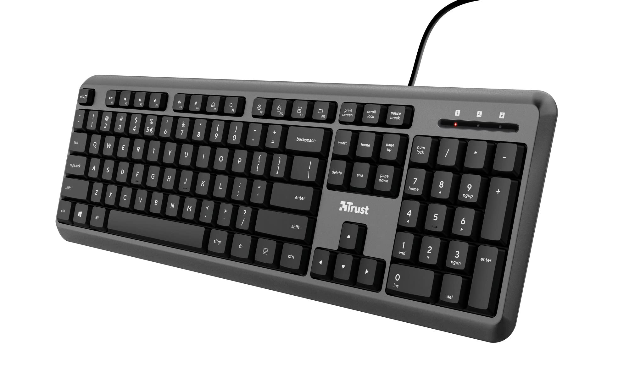 Trust Ody Wired Keyboard, Full-Size Keyboard, QWERTY UK Layout, Silent Keys, Spill-Resistant, 1.8 m Cable, USB Plug and Play, Keyboard for PC, Laptop, Mac - Black